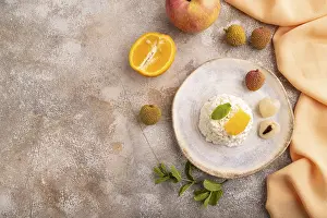 Brown Concrete Background Food Prints: White Сottage cheese, Curd