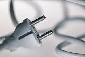 Power Consumption Symbol Prints: White power plug, Schuko plug with tangled power cable