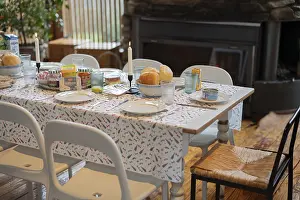 White Table Setting Prints: White table setting, plastic tablecloth