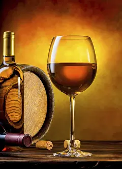 Single Coloured Background Image Prints: White wine composition on an orange background