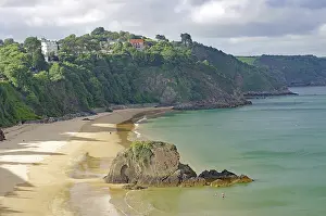 Steep Cliff UK Prints: Wide beach with rocks and cliffs