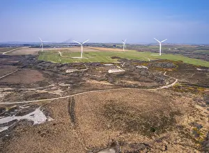 Renewable Energy UK Prints: Wind farm on Cornwall fields, Cornwall