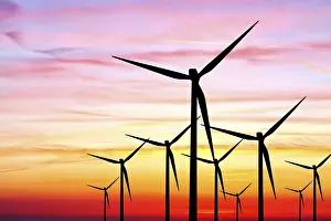 Atmospheric Evening Light Photography Prints: Wind farm sunset