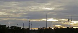 Renewable Energy Production Germany Prints: Wind power plants, clouds, sunset
