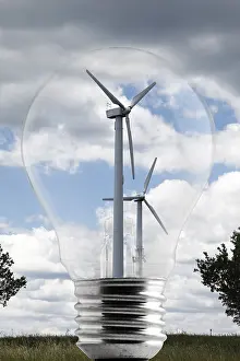 Deserted Daytime Landscape Prints: Wind turbines in a light bulb, Composing