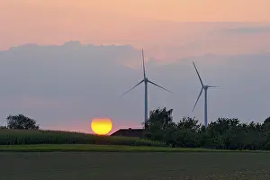 Ecofriendly Energy Source Germany Prints: Wind turbines in front of setting sun