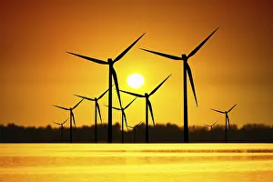 Eco Friendly Electricity Supply Prints: Wind turbines over sunset