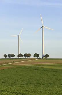 Green Electricity Generation Prints: Two wind wheels on a hill