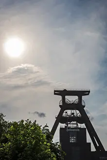 Prints of Winding tower, silhouette, backlight, sunlight, industrial monument, coal, mining, Zeche Zollverein, Essen, Germany Essen Prints: Winding Tower Print, Zeche Zollverein, Essen