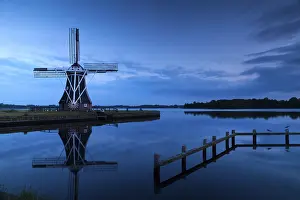Smock Mill Photography Prints: Windmill close to lake at sunset
