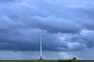 Wind Powered Electricity Generation Prints: Windmill with rain clouds, Kasberg