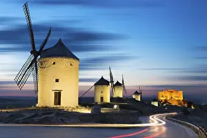 Atmospheric Evening Light Photography Prints: Windmills after sunset, Consuegra