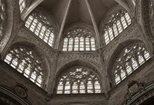 Deserted Sacral Building Prints: Window detail interior of a Gothic Catholic Cathedral