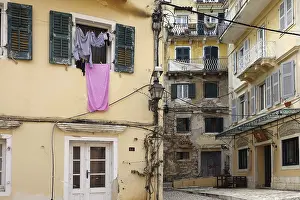 Southeastern Europe Travel Photography Prints: Window with laundry in Corfu town