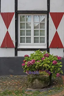 Red And White Shutters Prints: Window with red and white shutters