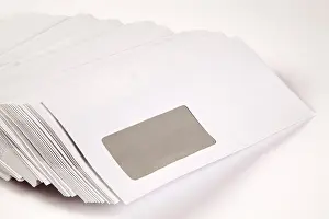 Office Supply Still Life Prints: Windowed envelopes, white, front