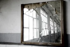 Window Reflection Photography Prints: Windows Reflected in a Broken Mirror