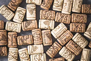 Deserted Winery Scene Prints: Wine corks background overhead