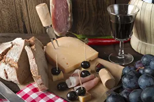 Bread And Cheese Platter Prints: Wine - ham - bread, a tasty one eats