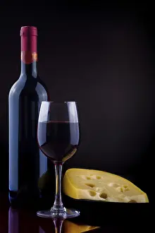 Minimalist Food Photography Prints: A wineglass and cheese on the table