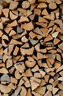 Empty Wooden Structure Prints: Winter Background Texture Of Split Stacked Wood