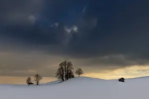 Winter Landscape Bavaria Germany Prints: Winter landscape against a dramatic sky