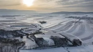 Aerial View Of Lower Austria Prints: Winter landscape with vineyards and fields