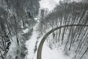 Travel Photography Winter Scene Prints: Winter road and forest