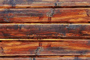 Deserted Wooden Structure Prints: Wood log background textured pattern plank wall