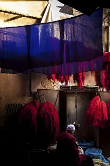 Historic Medina Quarter Prints: Wool for drying in the dyer's souk