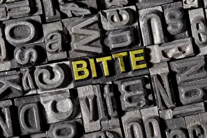 Printing Press Lettering Prints: The word 'Bitte', German for 'please'