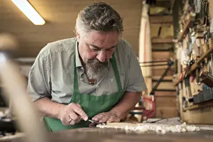 Handmade String Instrument Prints: Work on the lid of the instrument