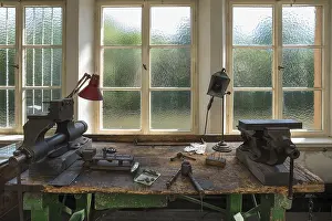 Lauf An Der Pegnitz Tourism Prints: Workbench with vice in a workshop for car valves