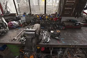 Empty Workshop Space Prints: Workbench in a workshop, Bavaria, Germany