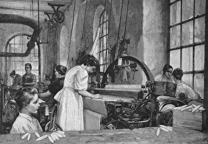 Industrial Plant Europe Prints: Worker in a weaving mill, Germany