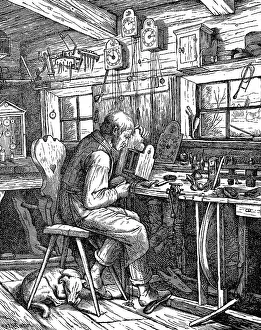 Traditional German House Prints: Workshop of a clockmaker in the Black Forest