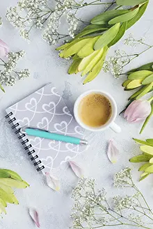 Office Work Station Setup Prints: Workspace with diary, notebook