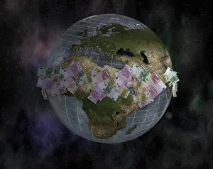 Globalisation Concept Image Prints: World globe and euro notes
