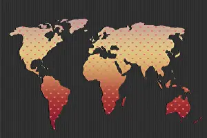 Framed Print : World Map with Heart Pattern Print Design Framed Print : World Map with Heart Pattern Print Design