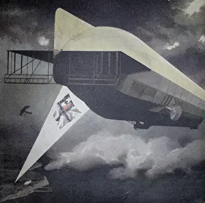 Historical Aviation Illustration Prints: World War 1, Zeppelin over Dover