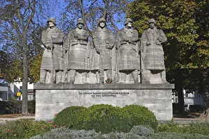 Central Europe Military Affairs Prints: Worms, Germany, October 2019: Stone war memorial depicting five soldiers dedicated to Infantry Regiment Prince Carl No