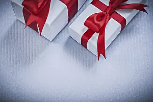 White Background Studio Shots Prints: Wrapped gift boxes on white background holidays concept