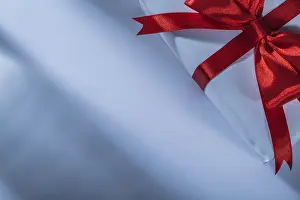 Christmas Decoration Prints: Wrapped red present box on white background