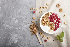 Yoghurt With Raspberry Prints: Yoghurt with raspberry, granola