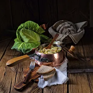 Scandinavian Meal Ideas Prints: Young and fresh cabbage cooked with bacon cubes