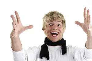 Caucasian Ethnicity Studio Shot Prints: Young man beaming with joy