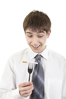 White Background Images Prints: Young Man with Cigarette on the Fork