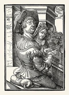 Engraved Image Of A Poet Prints: A young man playing the dulcimer