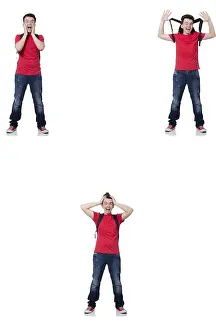 Bright Studio Environment Prints: Young student with backpack isolated on white