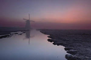 European Water Scenery Prints: Dutch windmill